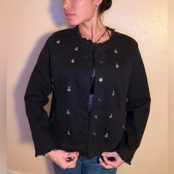 Chico's Black Embellished Jean Jacket - Picture 3 of 7